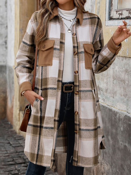 

Women's Plaid Regular Loose Jacket, Coffee, Outerwear