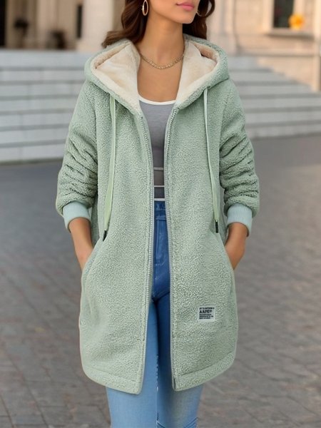

Fluff/Granular Fleece Fabric Hoodie Casual Jacket, Green, Outerwear