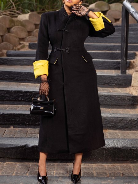 

Urban Stand Collar Regular Fit Color Block Coat, Black, Coats