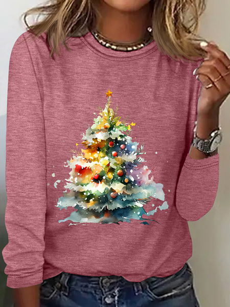 

Christmas Tree Casual Long Sleeve Shirt, Watermelon, Long sleeves
