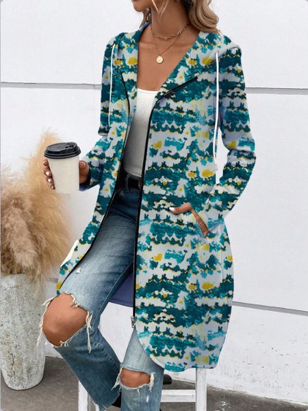 

Women's Abstract Regular Loose Jacket, Green, Outerwear
