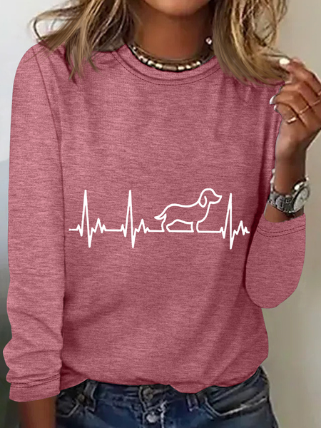 

Dog Heartbeat Printed Casual Long Sleeve Shirt, Watermelon, Long sleeves