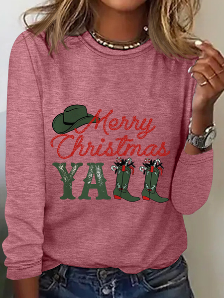 

Cowboy Christmas Casual Long Sleeve Shirt, Watermelon, Long sleeves
