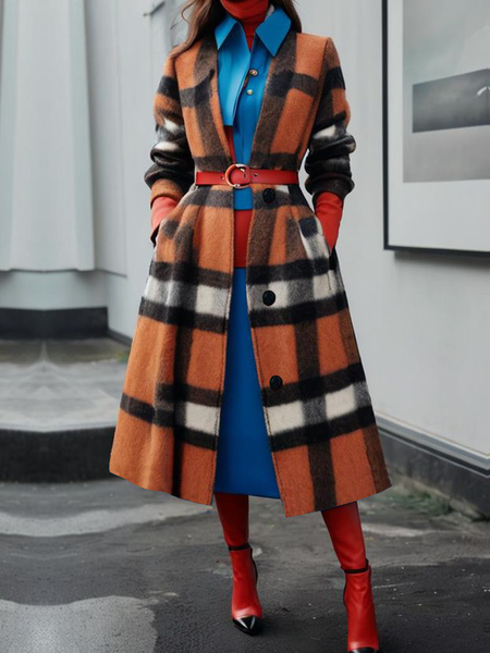 

Loose Urban Regular Sleeve V Neck Long Sleeve Mid-long Coat With No Belt, As picture, Coats