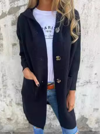 

Casual Plain Wool/Knitting Cardigan, Black, Sweaters & Cardigans