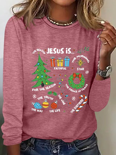

Jesus Is The Reason Retro Christmas Casual Long Sleeve Shirt, Watermelon, Long sleeves
