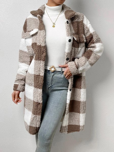 

Women's Plaid Regular Loose Jacket, Coffee, Outerwear