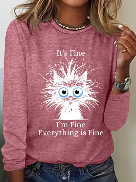 

It'S Fine I'M Fine Everything Is Fine Print Casual Long Sleeve Shirt, Watermelon, Long sleeves