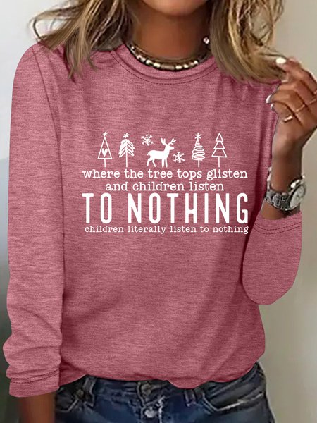 

Tree Tops Glisten Christmas Vibes Casual Long Sleeve Shirt, Watermelon, Long sleeves