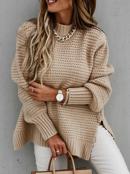 

Casual Loose Plain Turtleneck Sweater, Apricot, Sweaters & Cardigans