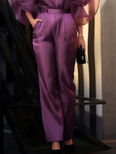 Plain Elegant Fashion Pants, Purple, Pants