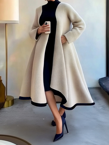 

Plus Size Long Sleeve Loosen Casual Color Block Cardigan Sweater, As picture, Plus Outerwear