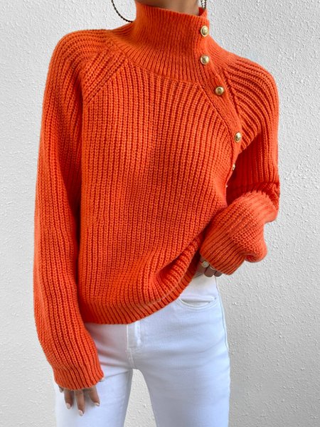

Women Yarn/Wool Yarn Plain Long Sleeve Comfy Casual Sweater, Orange, Sweaters