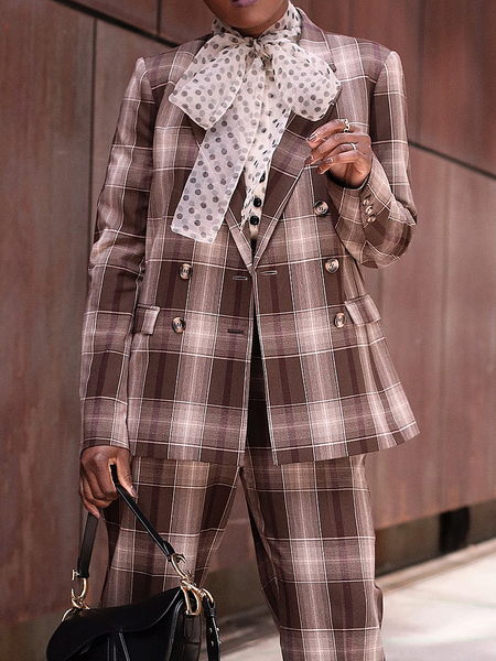 Plaid Urban Regular Sleeve Loose Lapel Collar Long Sleeve Blazer, As picture, Blazers