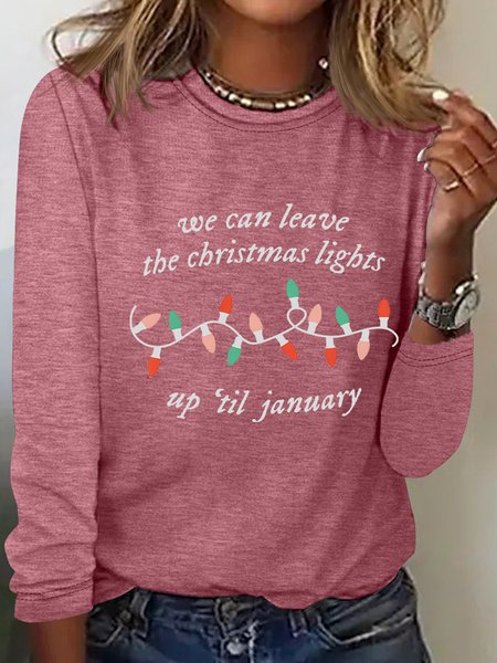 

We Can Leave The Christmas Lights Up 'Til January Casual Long Sleeve Shirt, Watermelon, Long sleeves