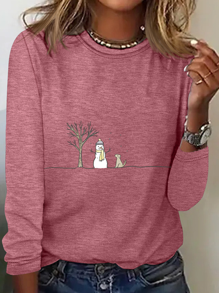 

Christmas Snowman Casual Long Sleeve Shirt, Watermelon, Long sleeves