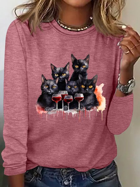 

Cat Drinking Casual Long Sleeve Shirt, Watermelon, Long sleeves