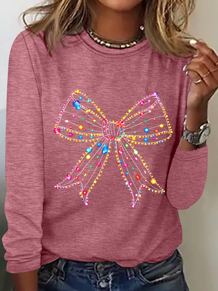 

Christmas Lights Coquette Bow Casual Long Sleeve Shirt, Watermelon, Long sleeves