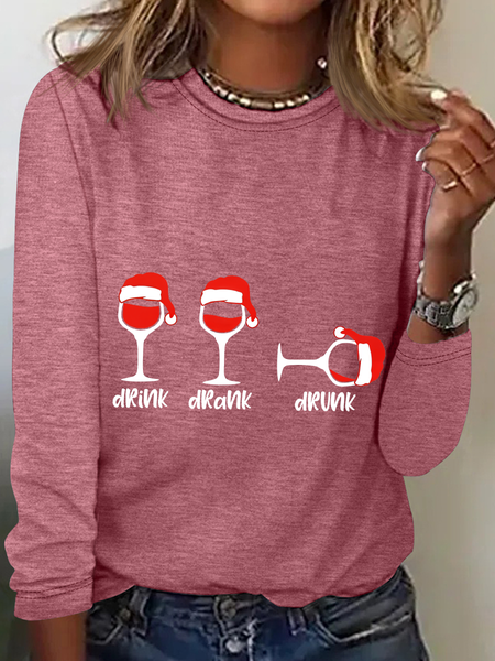 Christmas Wine Glasses Casual Long Sleeve Shirt, Watermelon, Long sleeves