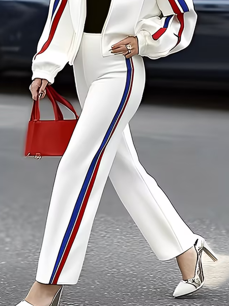

Casual Color Block Loose Pants Ankle Pants, White, Pants