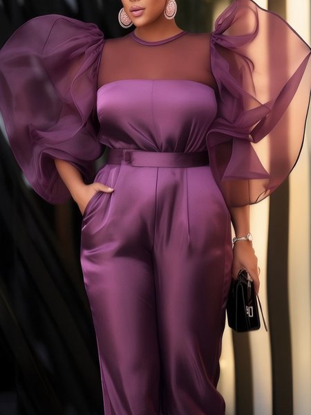 

Elegant Regular Sleeve Crew Neck Blouse, Purple, Blouses and Shirts