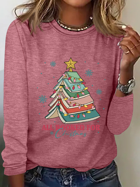 

All Booked For Christmas Casual Long Sleeve Shirt, Watermelon, Long sleeves