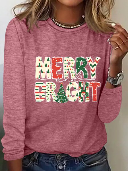

Merry And Bright Christmas Casual Long Sleeve Shirt, Watermelon, Long sleeves