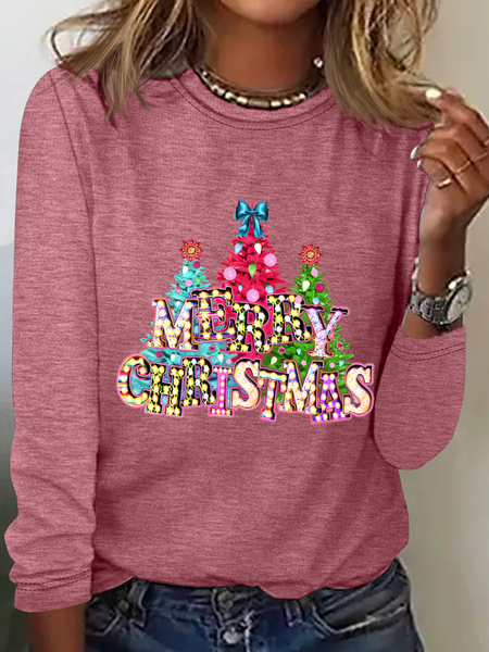 

Christmas Tree Casual Long Sleeve Shirt, Watermelon, Long sleeves