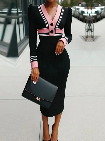 

Elegant High Elasticity Sweater Midi Dress, As picture, Midi Dresses