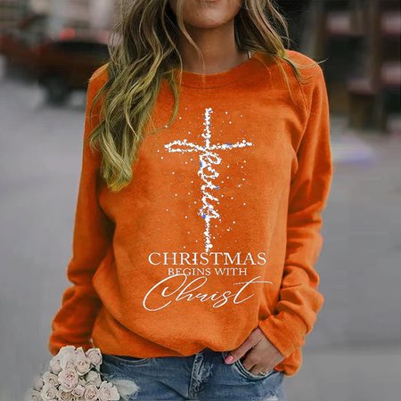 

Casual Crew Neck Christmas Sweatshirt Zipper, Orange red, Hoodies & Sweatshirts
