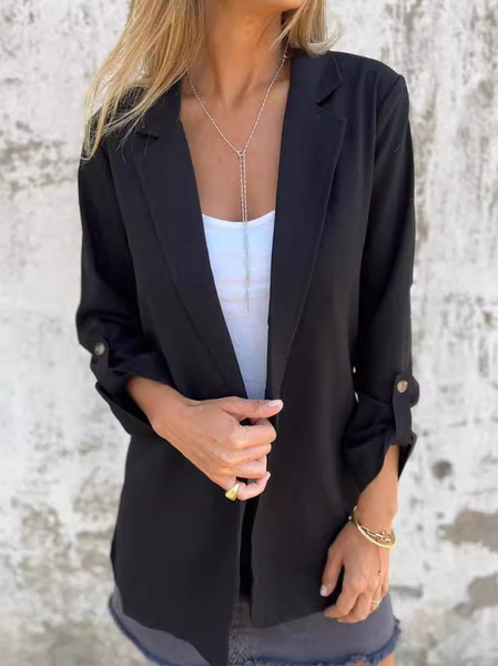 

Women's Plain Regular Loose Blazer, Black, Outerwear