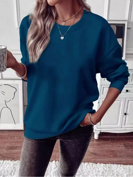 

Crew Neck Casual Regular Fit Plain Sweatshirt, Purplish blue, Outerwear