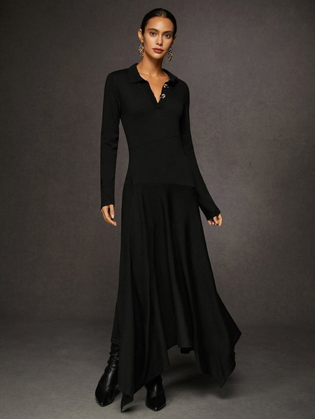 Urban Fit Irregular Hem Sweater Dress, Black, Midi Dresses