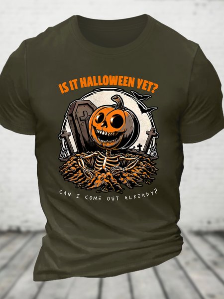 

Halloween Yet Pumpkin Skeleton Cotton T-shirt, Army green, T-shirts