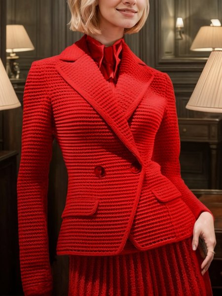 

Lapel Collar Elegant Regular Fit Regular Sleeve Cardigan Sweater, Red, Cardigans