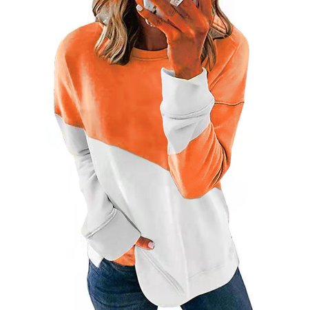

Casual Crew Neck Color Block Sweatshirt, Orange, Hoodies & Sweatshirts