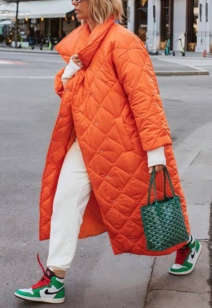 

Stand Collar Plain Casual Loose Halloween Padded Jacket, Orange, Padded Jackets