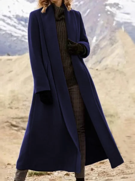 

Women's Plain Buttoned Regular Loose Coat, Deep blue, Outerwear