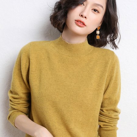 

Women's Spring/Fall Plain Casual Long Sleeve Crew Neck Yarn/Wool Yarn Sweater, Yellow, Sweaters