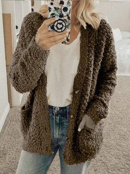 

Women's Spring/Fall Outerwear Casual Teddy Velvet Buckle Plain Long Sleeve Wrap Jacket, Coffee, Outerwear