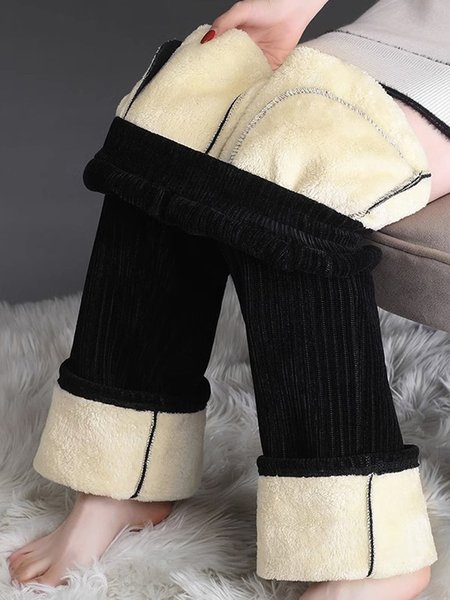 Casual Plain Long Pant, Black, Leggings