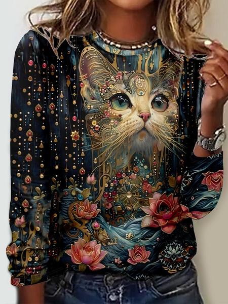 

Casual Floral Crew Neck Long Sleeve T-shirt, Multicolor, T-shirts