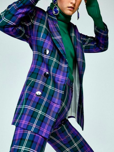 

Regular Sleeve Plaid Urban Blazer, Purple, Blazers