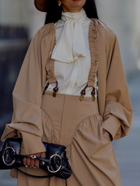 

Loose Plain Casual Crew Neck Balloon Sleeve Jacket, Khaki, Jackets