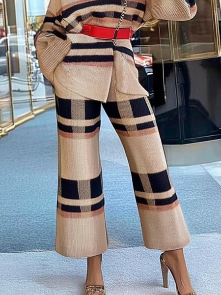 

Casual Plaid Loose Sweater Pants, Khaki, Knit Pants