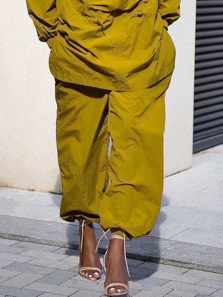 

Plain Loose Casual O-Line Ankle Pants, Mustard, Pants
