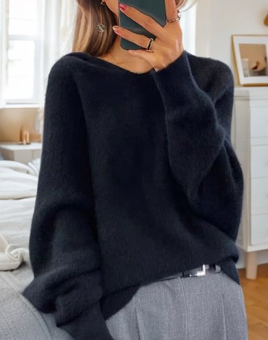 

Women Yarn/Wool Yarn Plain Long Sleeve Comfy Casual Sweater, Black, Sweaters