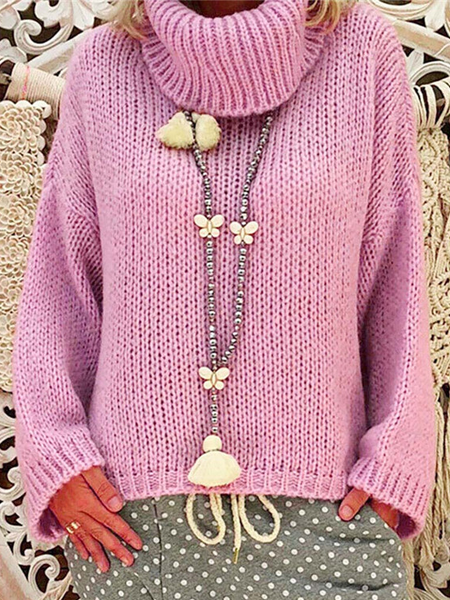 

Women Yarn/Wool Yarn Plain Long Sleeve Comfy Casual Sweater, Pink, Sweaters