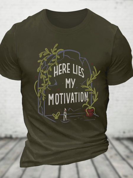 

Here Lies My Motivation Cotton T-Shirt, Army green, T-shirts