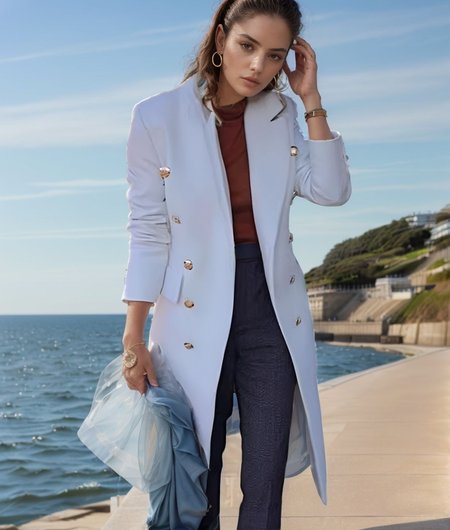 

Women's Plain Heavyweight Loose Coat, White, Coats